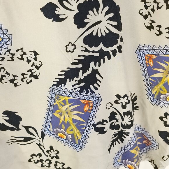 Vtg Wingo Hawaiian Button Front Shirt Men's Med Beige Black Floral Geometric - Picture 6 of 7